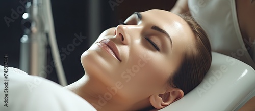 Relaxing Spa Experience: Woman Receiving Acne Treatment Facial Massage from Skilled Cosmetologist
