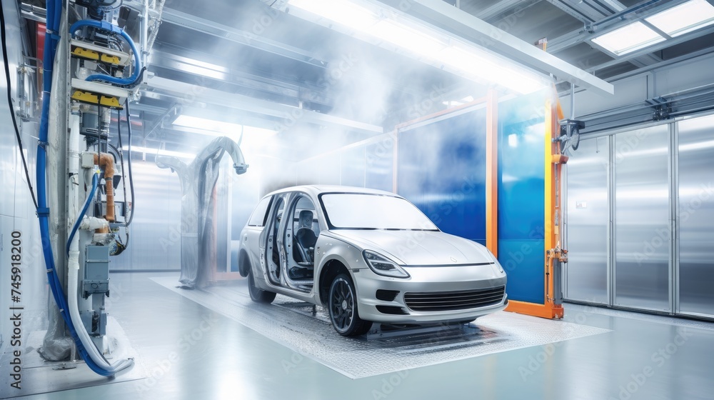 Vehicle color painting and dry system technology , AI generated, space for text Vehicle color painting and dry system technology , AI generated, space for text