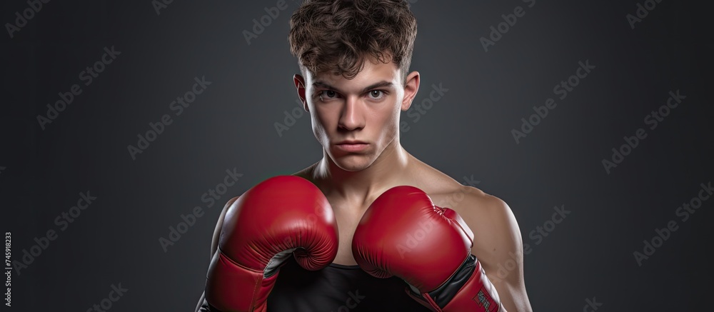 Focused Boxer: A Young Man Concentrated on Boxing Exercise with Gloves in Training Session