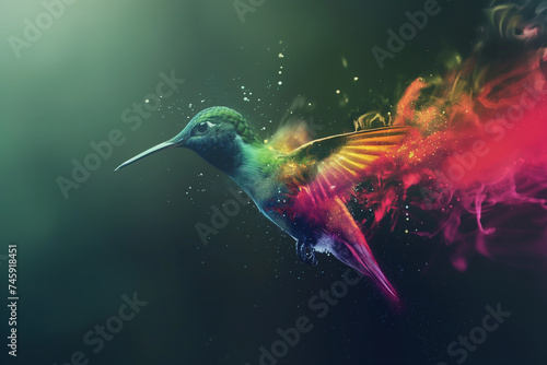 cinematic image of a hummingbird with dynamic smoke details.  © CreativeCreations