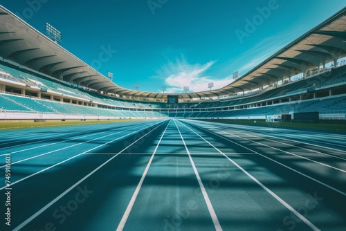 Athletic track in an empty stadium © ParinApril