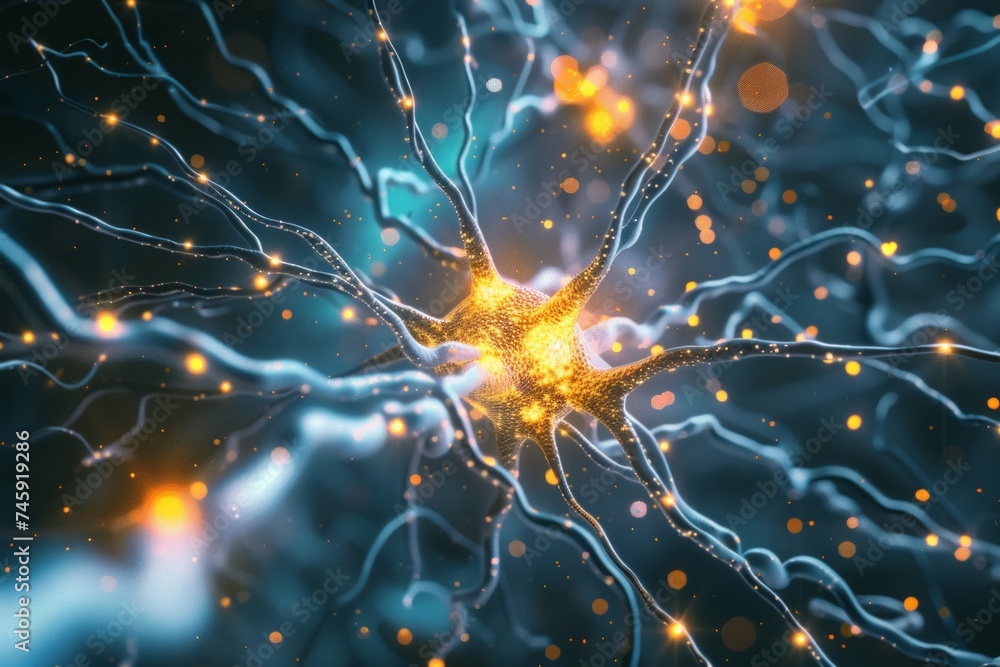 Illustration of neural network and brain synapses Illustration of neural network and brain synapses