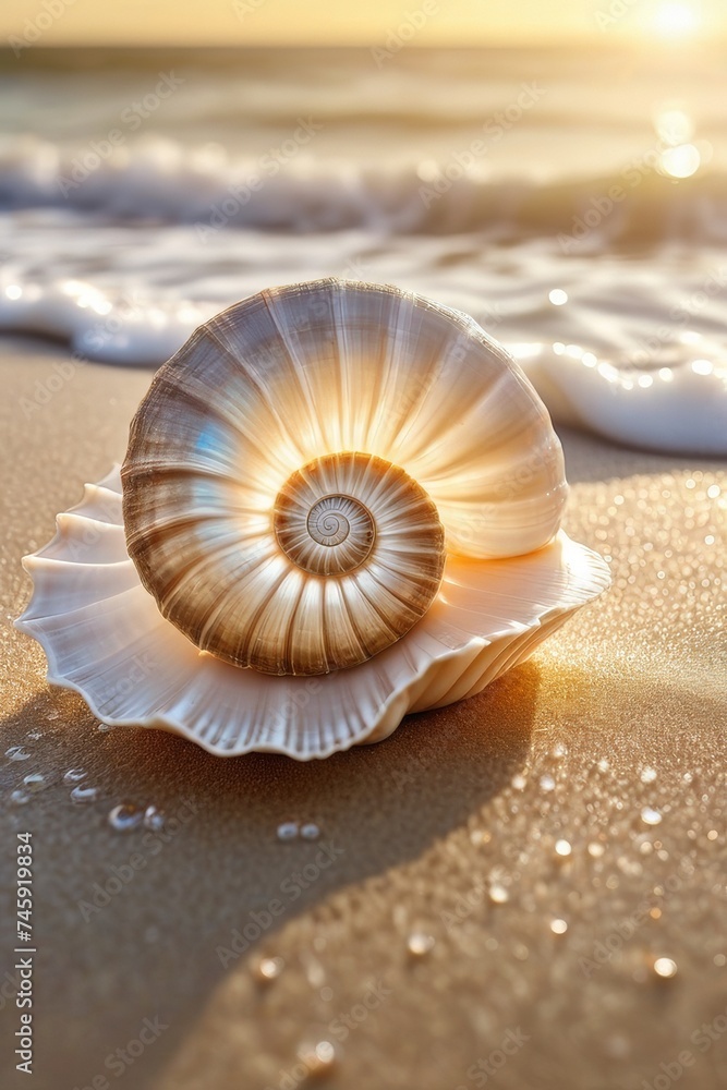 Sea shell on beach in the sunrise Sea shell on beach in the sunrise