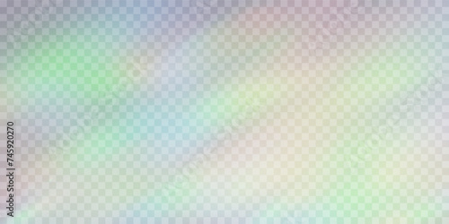 Rainbow light prism effect, transparent background. Hologram reflection, crystal flare leak shadow overlay.