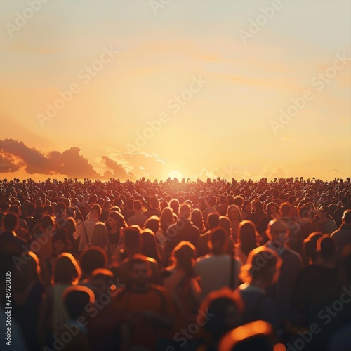 crowded place during sunset. 