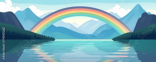 radu with lake and mountains flat illustration. photo