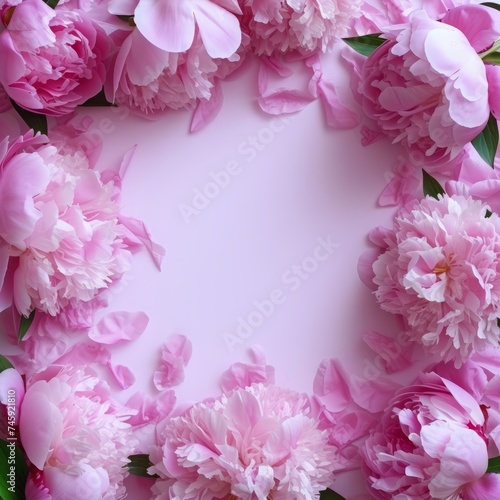 background of peonies and petals with place for text.