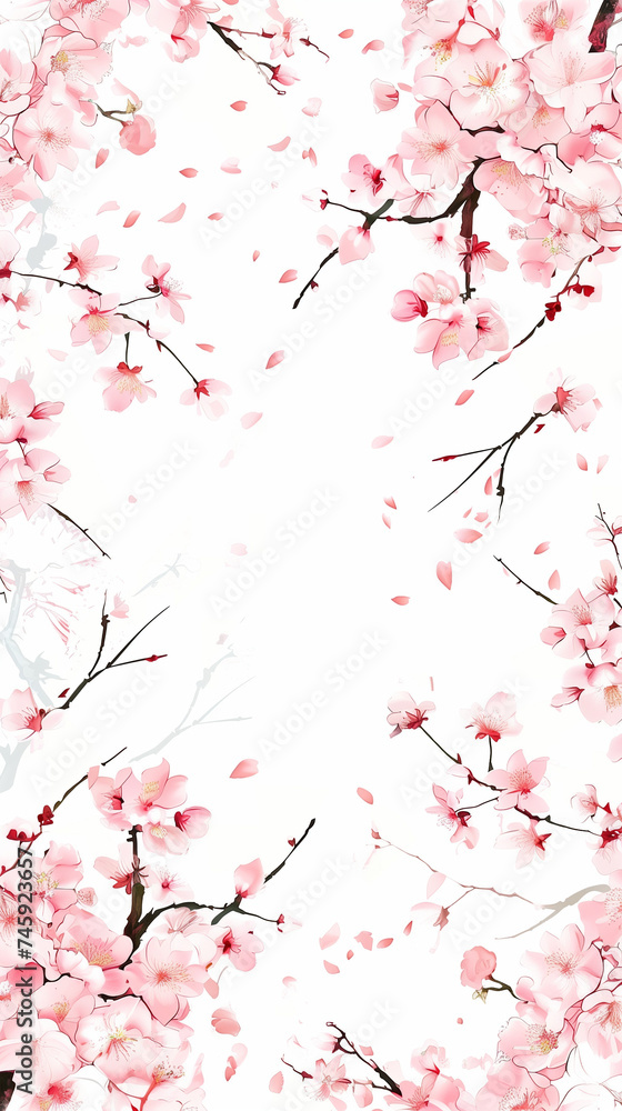 Fototapeta premium Cherry blossom isolated on white. AI generated art illustration.