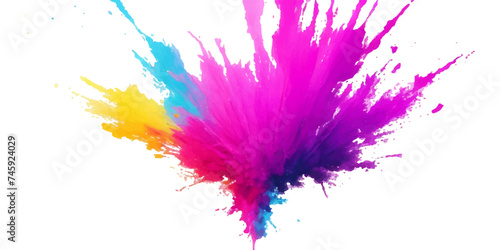 Bright colorful watercolor splash splatter stain brush strokes on white background. Modern vibrant aquarelle spot. Rainbow trendy isolated design on white. Element. Vector watercolor illustration.