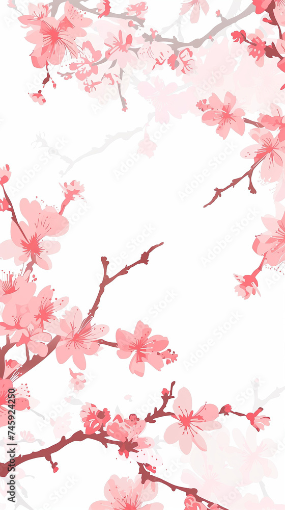  Cherry blossom isolated on white. AI generated art illustration.