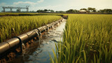 Close-up of water from a pipeline into a rice
