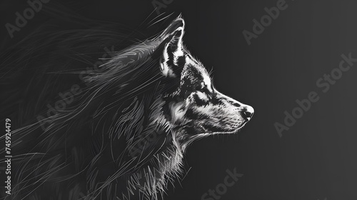 Wolf on black background. Black and white portrait of wolf. Predator series. digital art, generative ai