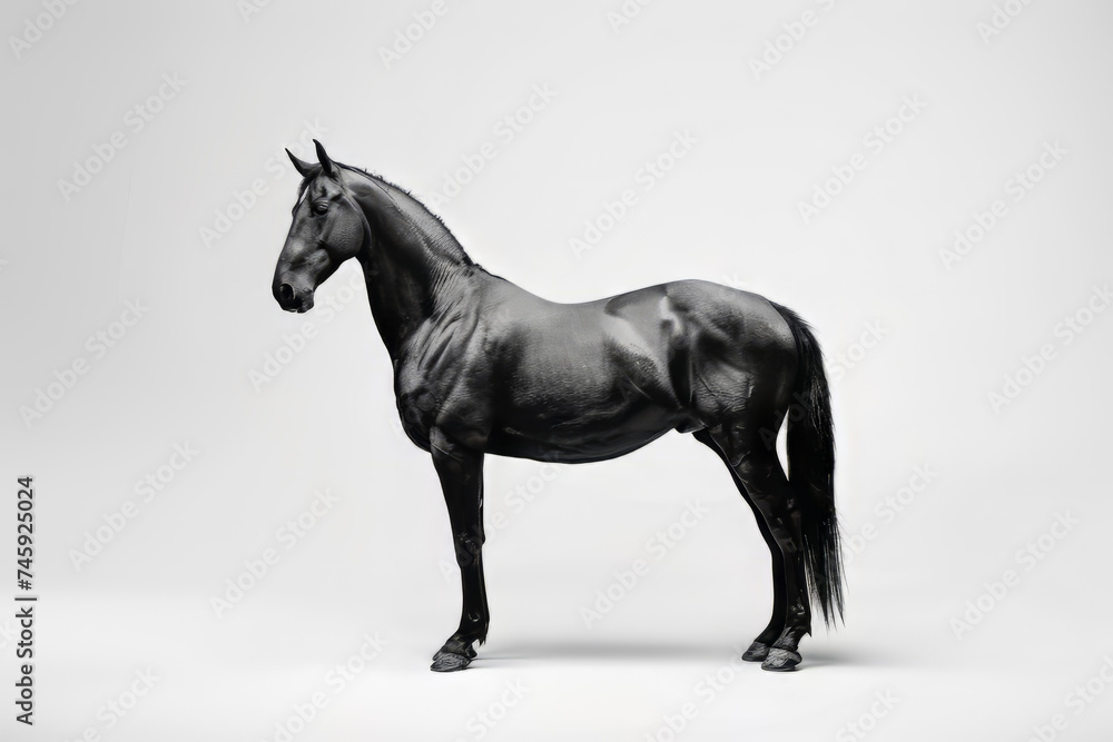 black horse from side photorealistic, isolated on white background, black horse from side photorealistic, isolated on white background,
