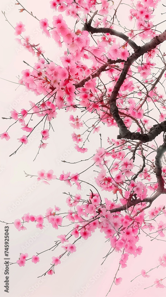 Fototapeta premium Cherry blossom isolated on white. AI generated art illustration.