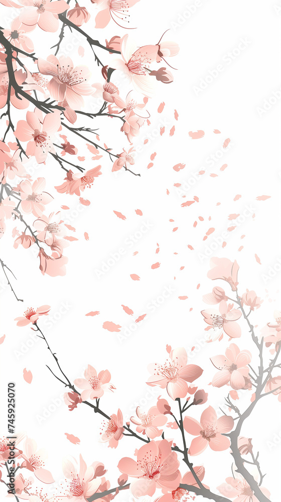  Cherry blossom isolated on white. AI generated art illustration.