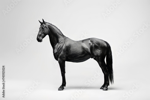 black horse from side photorealistic  isolated on white background  