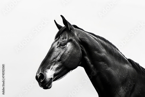 black horse from side photorealistic, isolated on white background, 