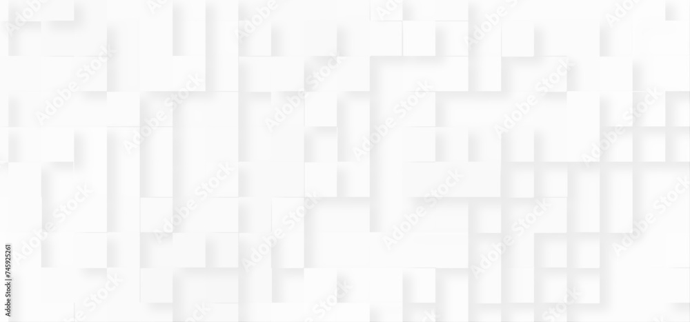 abstract white backdrop with grey squares, Digital gray and white 3d geometric background with squares or block pattern, Geometric abstract white scaled cube boxes block background.	