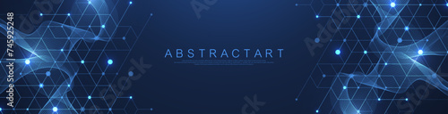 Modern technology vector illustration with square grid. Technology banner template cubes texture. Digital geometric abstraction with lines and dots