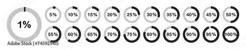 Loading progress bar. Percentage circle set. Loading indicator set. Vector illustration.
