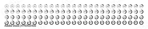 Loading progress bar. Percentage circle set. Loading indicator set. From 1 to 100. Vector illustration. photo