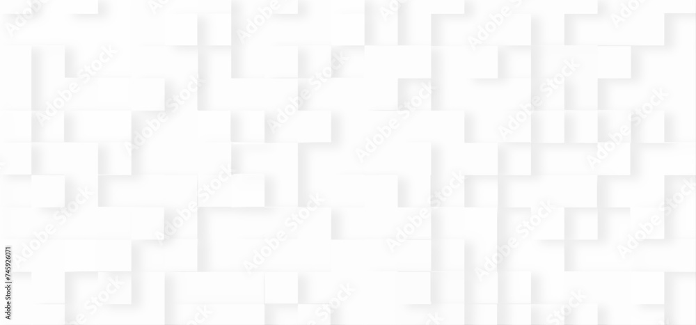 abstract white backdrop with grey squares, Digital gray and white 3d geometric background with squares or block pattern, Geometric abstract white scaled cube boxes block background.	