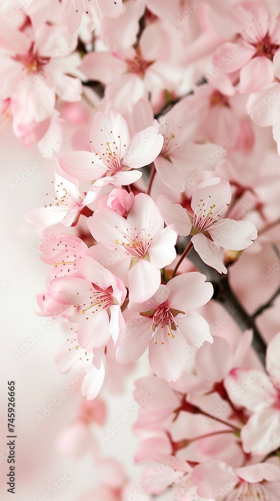 Cherry blossom isolated on white. AI generated art illustration.