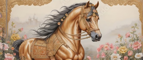 Royal Victorian art horse graphic illustration	