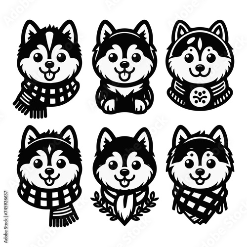 Cute Husky Dog head, face vector illustrations (ID: 745926637)