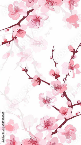 Cherry blossom isolated on white. AI generated art illustration.