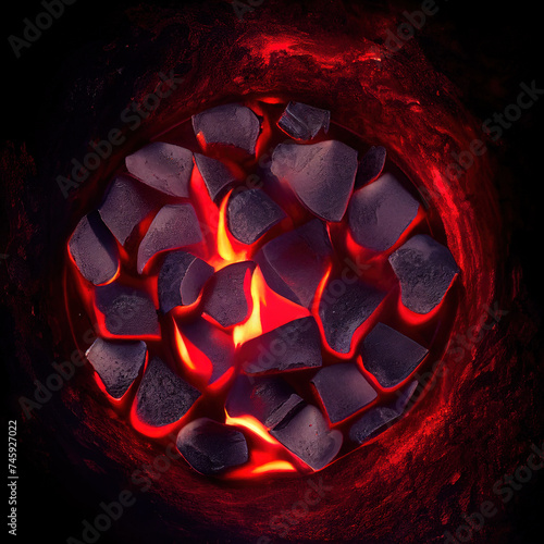 Hot burning coals. AI render. photo