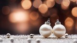Close-up of elegant pearl and silver stud earring.