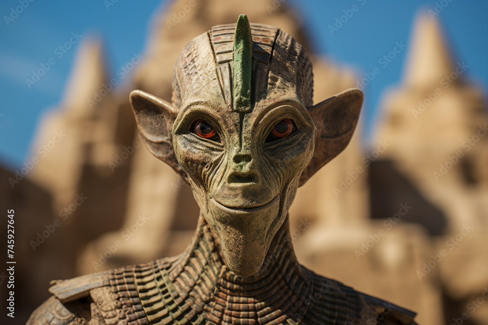 Generative AI illustration portrait of extraterrestrial mysterious alien during daytime