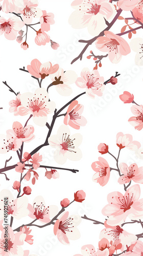 Cherry blossom isolated on white. AI generated art illustration.