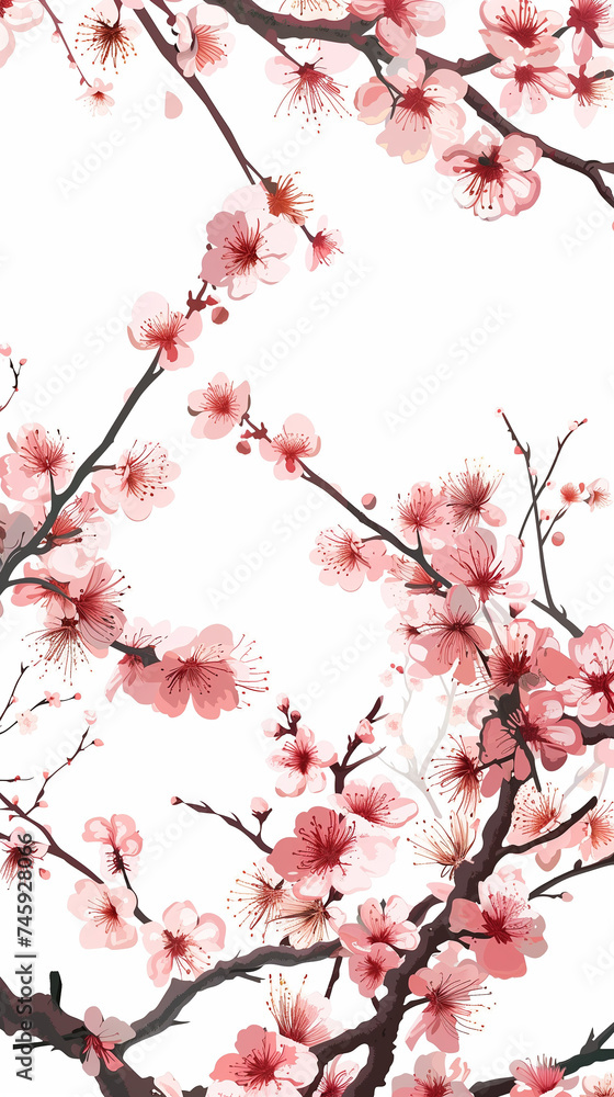Cherry blossom isolated on white. AI generated art illustration. Cherry blossom isolated on white. AI generated art illustration.