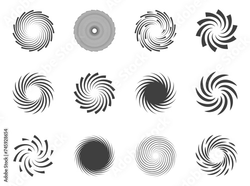 Spiral and swirl motion twisting circles design element set