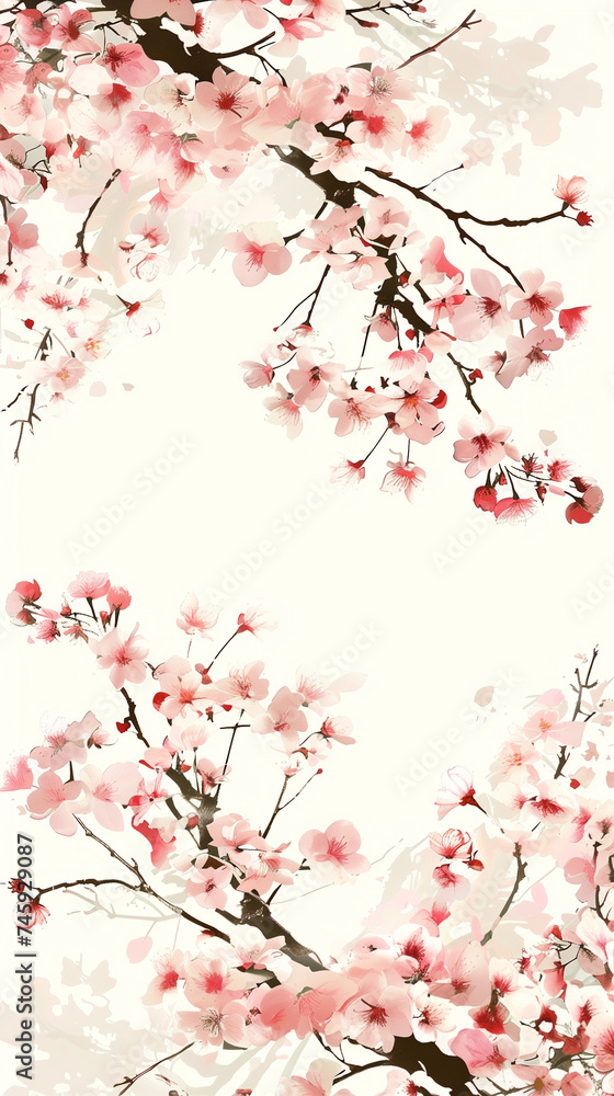 Fototapeta premium Cherry blossom isolated on white. AI generated art illustration.