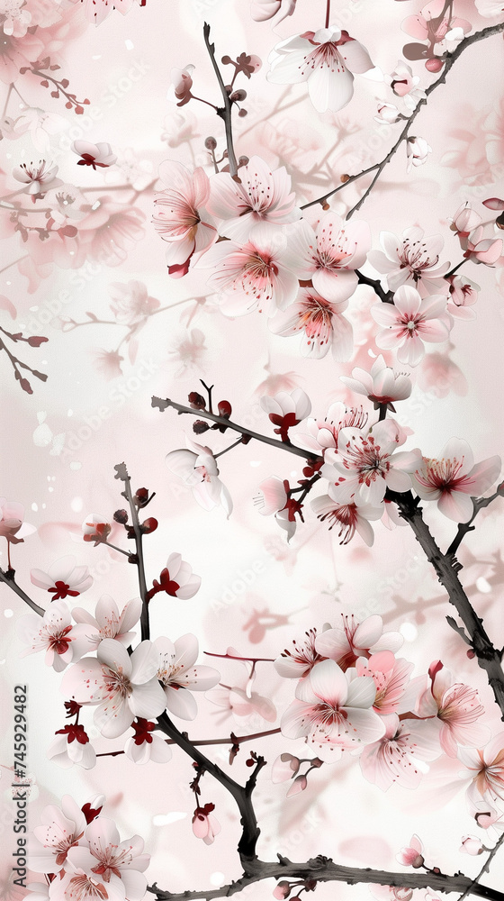 Cherry blossom isolated on white. AI generated art illustration. Cherry blossom isolated on white. AI generated art illustration.