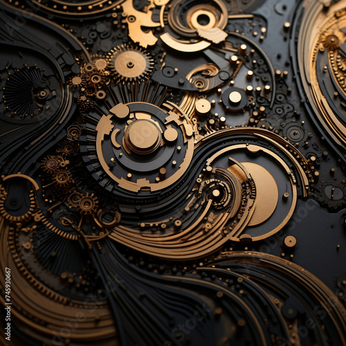 abstract background, black golden, similar to a clock mechanism