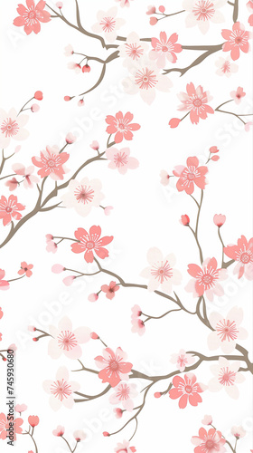 Cherry blossom isolated on white. AI generated art illustration.