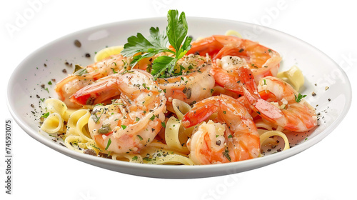 Delicious Shrimp Scampi on white background, PNG Format photo