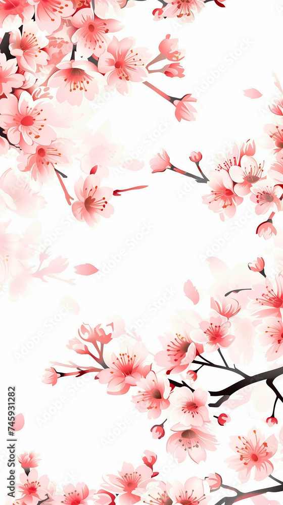 Fototapeta premium Cherry blossom isolated on white. AI generated art illustration.
