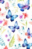 seamless pattern of colored butterflies isolated on white background
