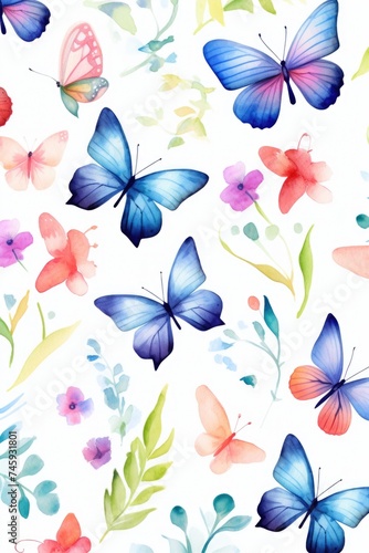 seamless pattern of colored butterflies isolated on white background © Natalia