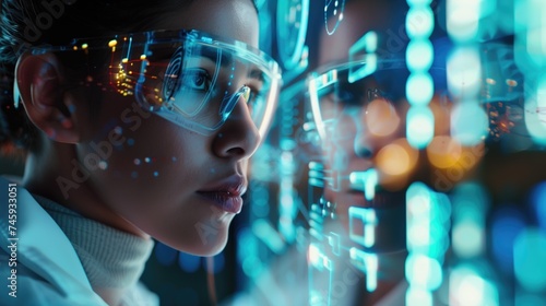 Wallpaper Mural Laboratory technician bioengineer in futuristic lab making scientific research with state of the art equipment wearing safety gown and transparent glasses Torontodigital.ca