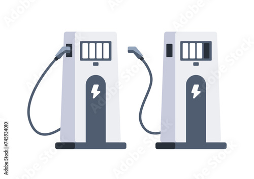 Car EV Charging station. Electric vehicle. Auto accumulator recharging. Alternative fuel. Vector illustration