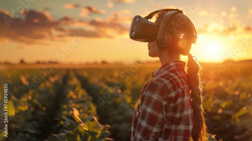 A captivating artwork showcasing the integration of virtual reality technology with the agricultural industry photo