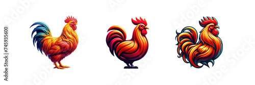 Set of Logo of chicken, illustration, isolated over on transparent white background © Mithun