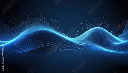 Sound visualization digital structure of the wave. Dynamic blue particle wave, futuristic background.