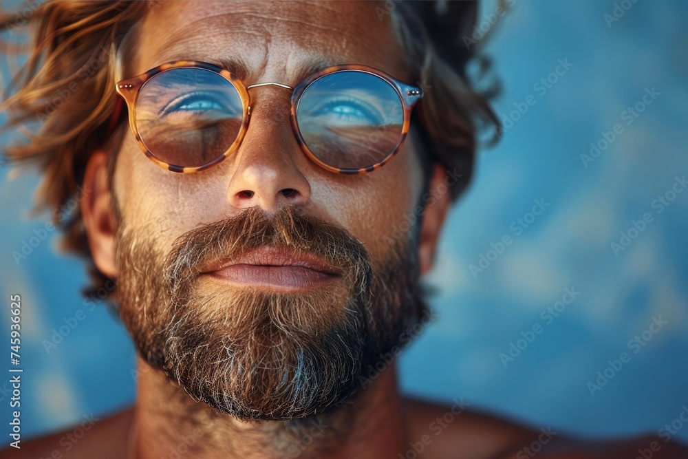 The dramatic back view of a person contrasts against a blurred blue background, creating a feeling of contemplation and mystery The dramatic back view of a person contrasts against a blurred blue background, creating a feeling of contemplation and mystery